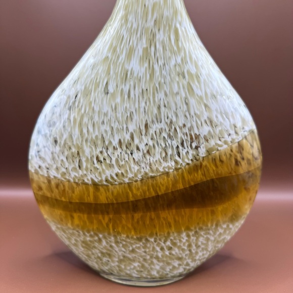 Vintage Mid-Century Murano Glass Gradient Marble Khaki Mustard Teardrop Vase 8” - Picture 2 of 6